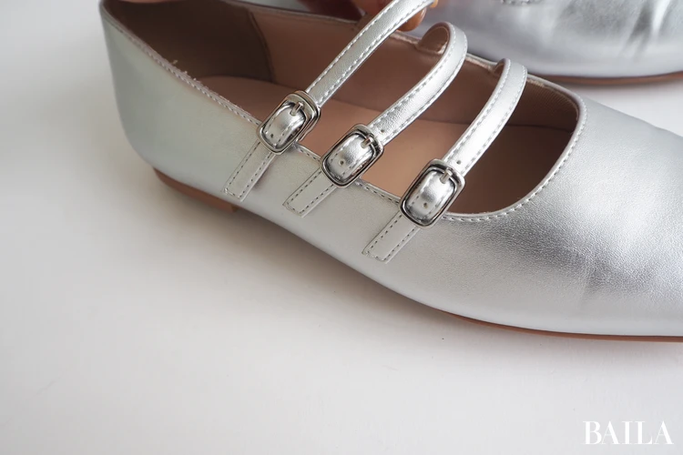 ワシントン靴店 トリプルストラップフラットシューズ W ¥16500 シルバー 23.0cm 162cm 色み