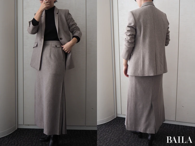 青山商事　スーツスクエア　CHANTOWA サイドタックスカート　￥13090　ベージュ　サイズ38　162cm　セットアップコーデ