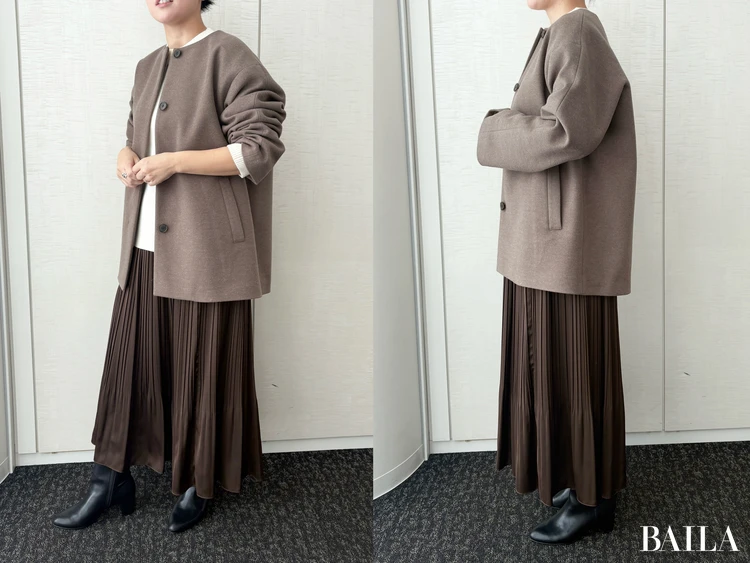 青山商事　スーツスクエア　CHANTOWA ウールライクノーカラーコート　￥21890　ブラウン　サイズ38　162cm　スカート合わせ