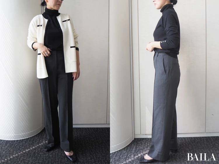 ニットジャケットを主役にモノトーンでまとめて