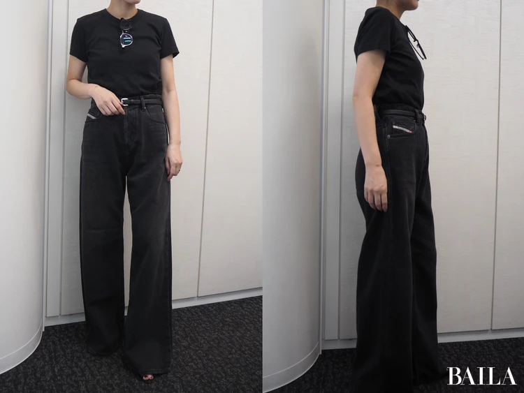 コンパクトな黒Tでワントーン&メリハリコーデ