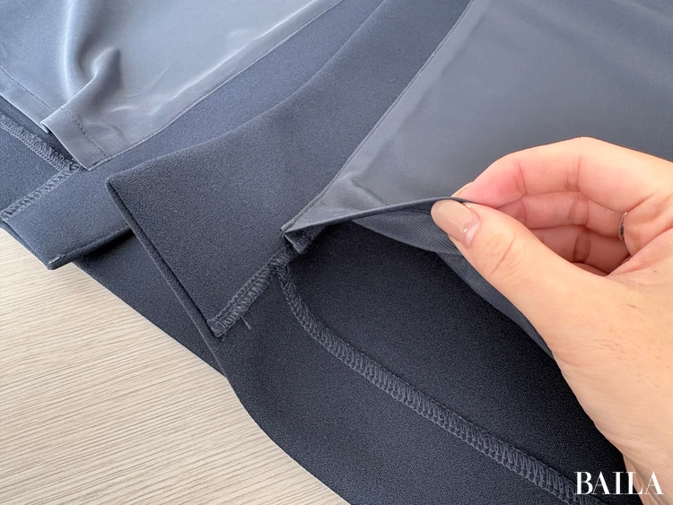 裏地：さらっとした薄手の生地が脚まわりを快適に