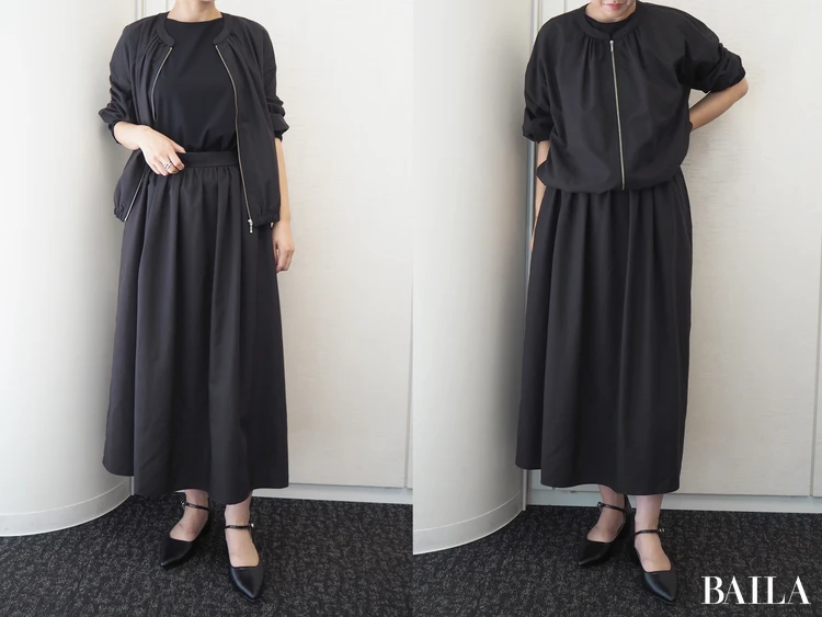 同素材のブルゾンでセットアップコーデ