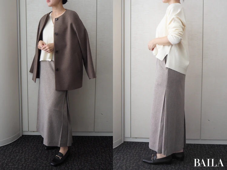 青山商事　スーツスクエア　CHANTOWA サイドタックスカート　￥13090　ベージュ　サイズ38　162cm　コート合わせ