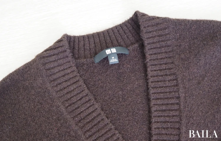 身長162cm ユニクロ スフレヤーンショートカーディガン ダークブラウン Mサイズ 正面