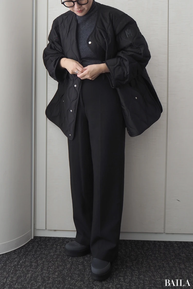 キレイめワントーンコーデにも自然になじむ THE NORTH FACE「カルミア ヌプシ ブーツ ウォータープルーフ」¥26400 アスファルトグレー×TNFブラック サイズ6 24.0cm 162cm