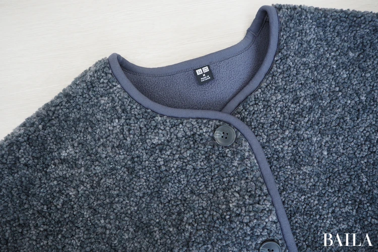 身長162cm ユニクロ ボアフリースリラックスカーディガン　ダークグレー　 Mサイズ 正面　クルーネック