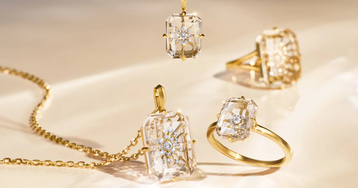 STAR JEWELRY K10YG x クリスタル 星と月デザインリング STAR JEWELRY K10YG x クリスタル 星と月デザインリング