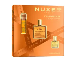 クリスマスコフレ　2025　ニュクス　NUXE　ゴールデン グロウ キット ￥7810（2025年11月12日数量限定発売） セット内容：プロディジュー ゴールド オイル 50mL、レーブドミエル リップ ケア 10mL、プロディジュー オイル 10mL ＊2025年10月29日より店頭予約開始