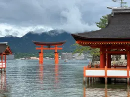 　「嚴島神社」水に浮かぶ大鳥居　厳島神社　宮島　満潮時