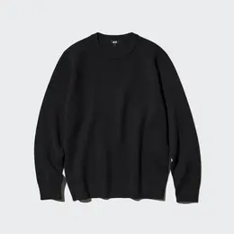 ユニクロ「ウォッシャブルミラノリブクルーネックセーター」のブラックのブツ写真