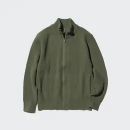 ユニクロメンズ・ミドルゲージフルジップセーターのカーキの商品写真