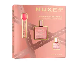 クリスマスコフレ 2025 NUXE　ニュクス　グロウ イン ピンク キット ￥7810（2025年11月12日数量限定発売） セット内容：プロディジュー フローラル ゴールド オイル 50mL、ヴェリィ ローズ リップ セラム 8mL、プロディジュー フローラル オイル 10mL ＊2025年10月29日より店頭予約開始