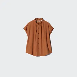 リネンブレンドフリルブラウス半袖￥2990