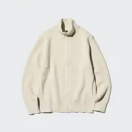 ユニクロのミドルゲージフルジップセーターのベージュの商品写真