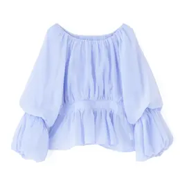 ナチュラルビューティーベーシック　シアーギャザーペプラムブラウス　￥8492