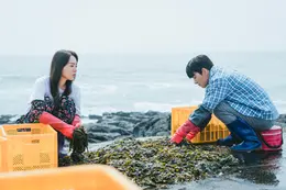 サムダルリへようこそ　海辺で海藻を片付けるサムダルとヨンピル