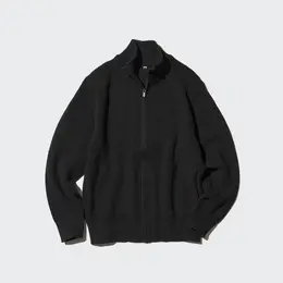 ユニクロのミドルゲージフルジップセーターのブラックの商品写真
